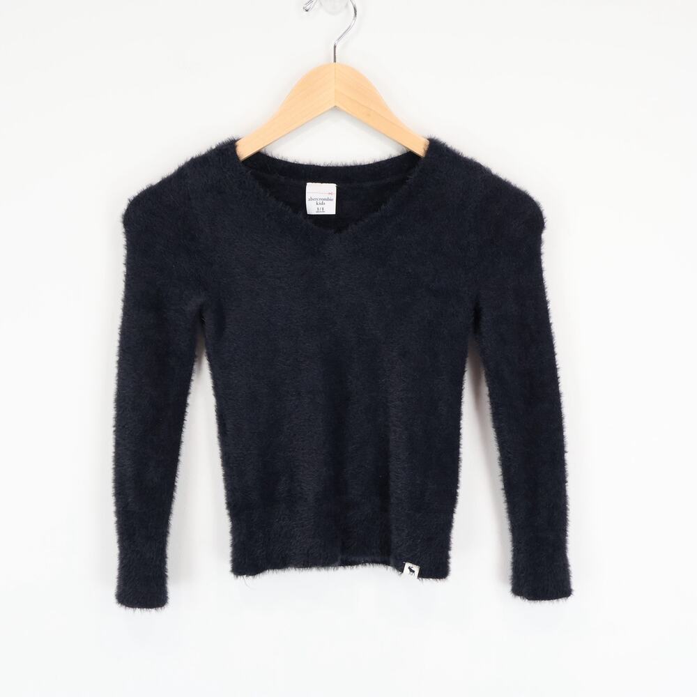 Abercrombie & Fitch Kids Fuzzy Eyelash Knit V Neck Pullover Black Sweater  5/6